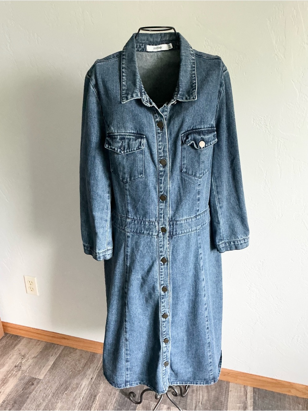JustFab Denim Button-Front Shirt Dress
